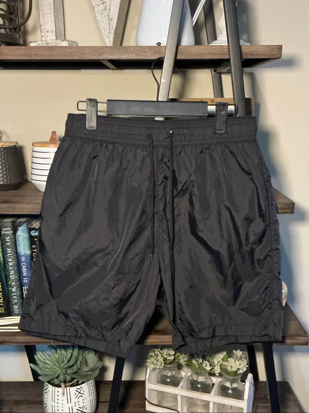 Moncler Black Men's Swim Trunks with Drawstring Waist Size L